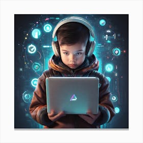 Young Boy Using A Laptop 2 Canvas Print