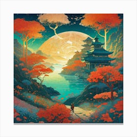 Moonlit orange trees Canvas Print