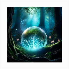 Magic Ball Radiating An Ethereal Glow Suspended Mid Air In An Enchanted Forest Filled With Towering Canvas Print