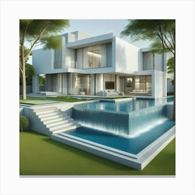 Modern House With Pool 2 Canvas Print