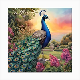 Peacock In The Garden Canvas Print