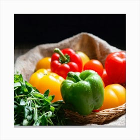 Assorted Vegetables Including Tomatoes Carrots Bell Peppers And Green Beans Harvested From A Gard (5) Canvas Print