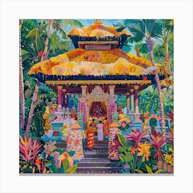 Balinese Temple Ceremony in Style of Hockney Canvas Print
