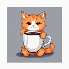 Cute Orange Kitten Loves Coffee Square Composition 4 Canvas Print