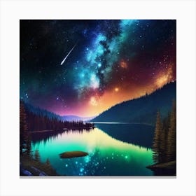 Starry Sky Over Lake 15 Canvas Print