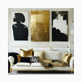 Gold And Black Living Room Canvas Print