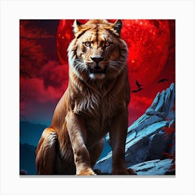 Lion In The Moonlight Canvas Print