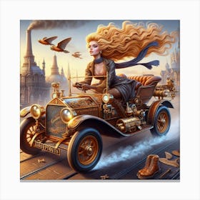 Steampunk Girl In Car 1 Canvas Print