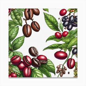 Coffee Beans And Leaves Seamless Pattern Canvas Print