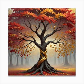 solid color gradient tree with golden leaves and twisted and intertwined branches 3D oil painting 4 Canvas Print