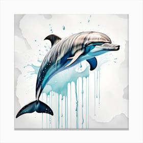 Dolphin Painting Watercolor Dripping Canvas Print