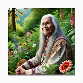 Portrait Of An Elder Native American Smiling AI Canvas Print