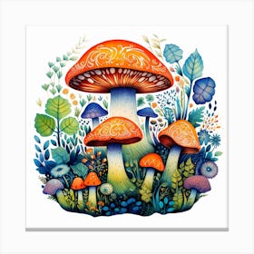 Mushrooms In The Forest 108 Canvas Print