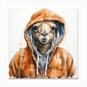 Watercolour Cartoon Dromedary In A Hoodie 3 Canvas Print