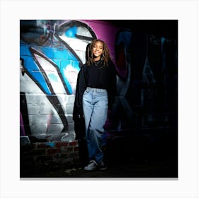 Teenager Exuding Trendiness Smiling With Ease Standing In An Urban Coolspot Leaning Casually Agai Canvas Print