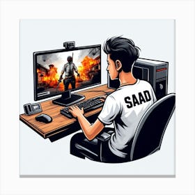 Man Playing A Video Game Canvas Print