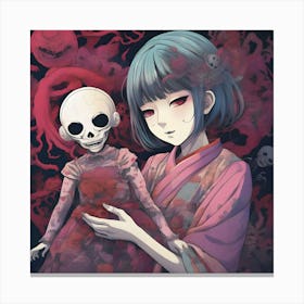 Anime Girl Holding A Skeleton Canvas Print