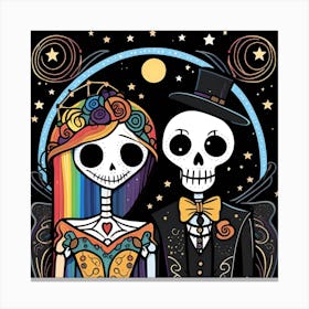 Day Of The Dead Wedding rainbow colors 1 Canvas Print