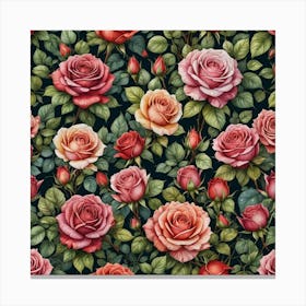 Roses Seamless Pattern 6 Canvas Print