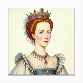 Queen Elizabeth I In Watercolor, Adorned With Fine Jewels, Elegant Attire 1 Canvas Print