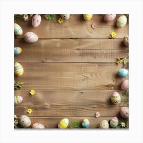 Easter Themed Wooden Table From Above Featuring 1 Canvas Print