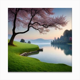 Cherry Blossoms By The Lake 1 Canvas Print