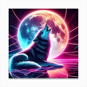 Neon Howling Wolf Canvas Print