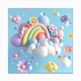 Rainbow Candy Cloud And Flowers Wallpaper 1 Canvas Print