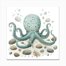 Storybook Style Octopus With Rocks 1 Canvas Print