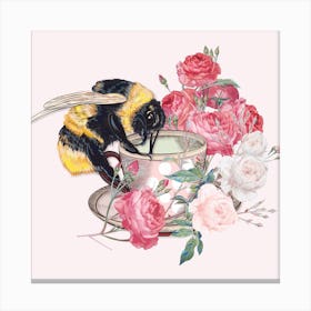 Bee And Roses Canvas Print