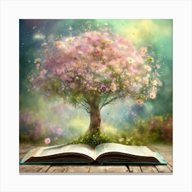 Open Book With Tree Canvas Print