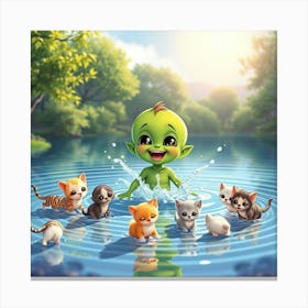 Aliens And Kittens 1 Canvas Print