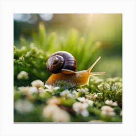 Snail On Moss Canvas Print