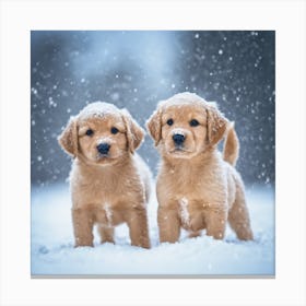 Golden Retriever Puppies In The Snow 1 Canvas Print