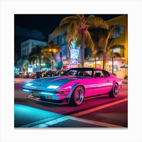 Pink Car In Miami Canvas Print
