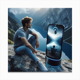 Man Looking At A Phone 1 Canvas Print