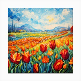 Tulips In The Field Canvas Print