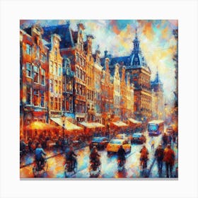 Amsterdam S Bustling Streets Alive With Colorful Impressionistic Strokes, Style Impressionist 2 Canvas Print