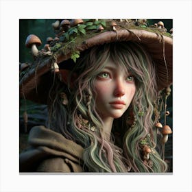 Fairy Girl With Mushroom Hat Canvas Print