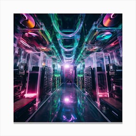Computer Room With Colorful Lights Canvas Print
