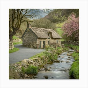 Thatched Cottage By The Stream 2 Canvas Print