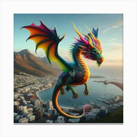 Beautiful Colorful Dragon Flying Over Cape Town 1 Canvas Print