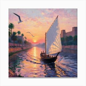 Sailboat On The River Canvas Print