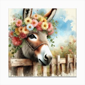 Donkey With Flowers 5 Canvas Print