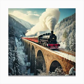 Firefly Vintage Winter Travel Poster Of A Steam Train On A Snowy Viaduct 40114 (2) Canvas Print