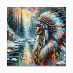 Native American Indian Male By The Stream Abstract 4 Canvas Print