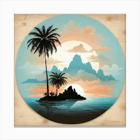 Boho Art Silhouette of Island with Palm 1 Canvas Print