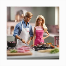 Kitchen cooking with Barbie and ken Canvas Print