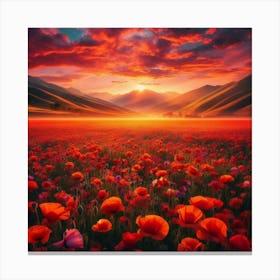 Poppy Field At Sunset Canvas Print