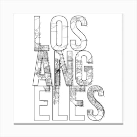Los Angeles Street Map Typography Square Canvas Print